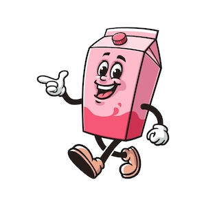 Walking Milk box Cartoon Mascot Illustration Character Vector Clip-art Hand-drawn Logo Design