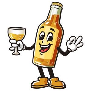 Beer Bottle with glass cartoon mascot illustration design character vector clip art t shirt