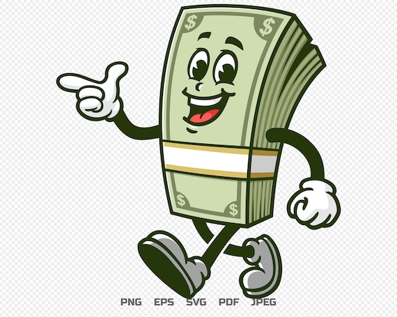 Walking Money Cash Cartoon Mascot Illustration Design Character Vector Etsy
