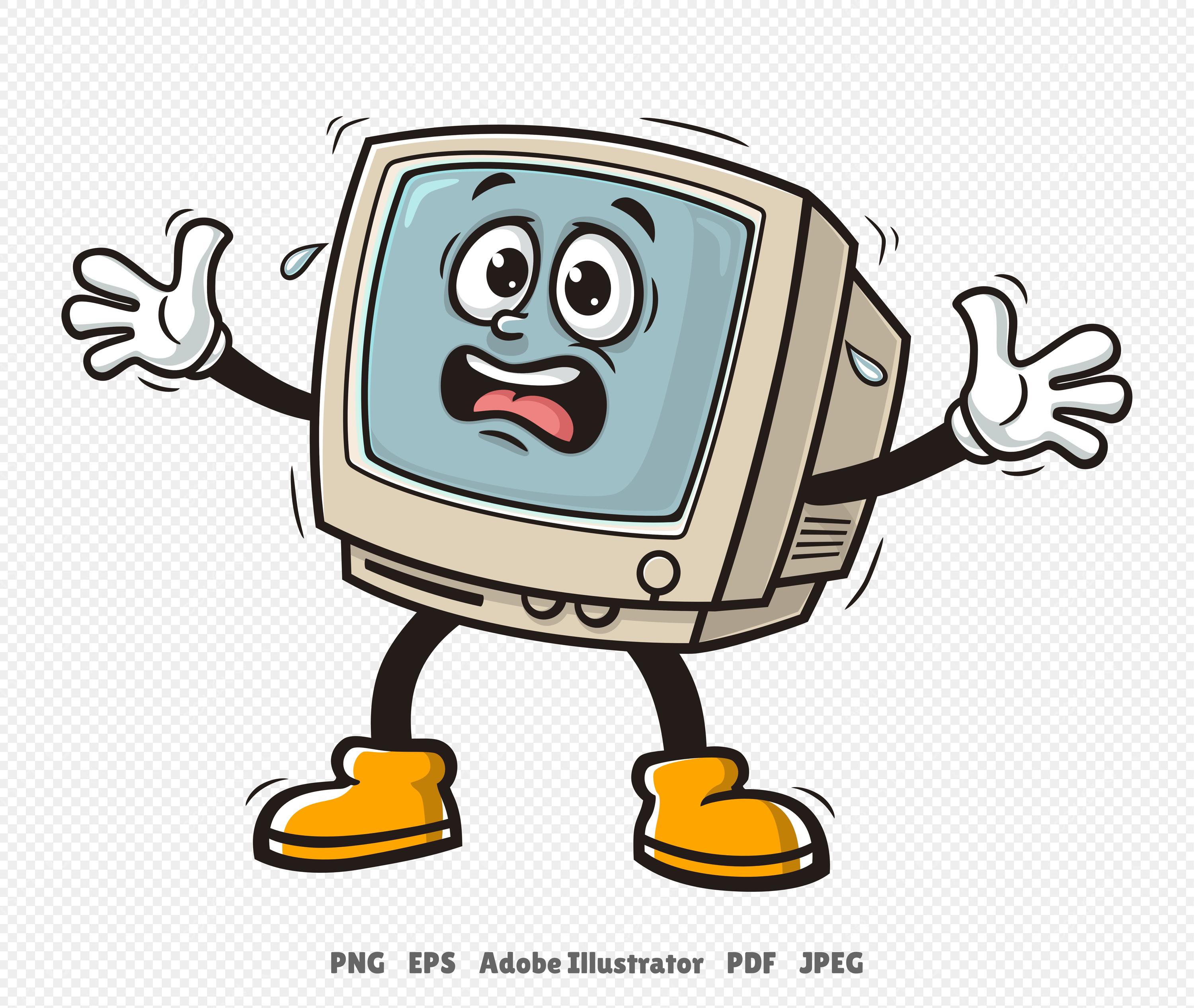 Panic Retro Computer Cartoon Mascot Illustration Character Vector Clip ...