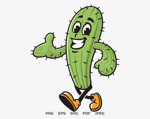 Walking Cactus Cartoon Mascot Illustration Design Character Vector - Etsy  Israel