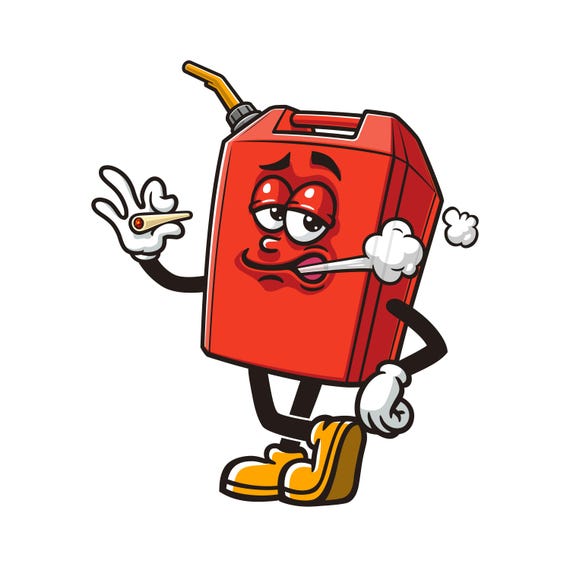 cigarette mascot Smoking Gasoline Can Cartoon Mascot Illustration Character Vector Clip-art  Hand-drawn Logo Design