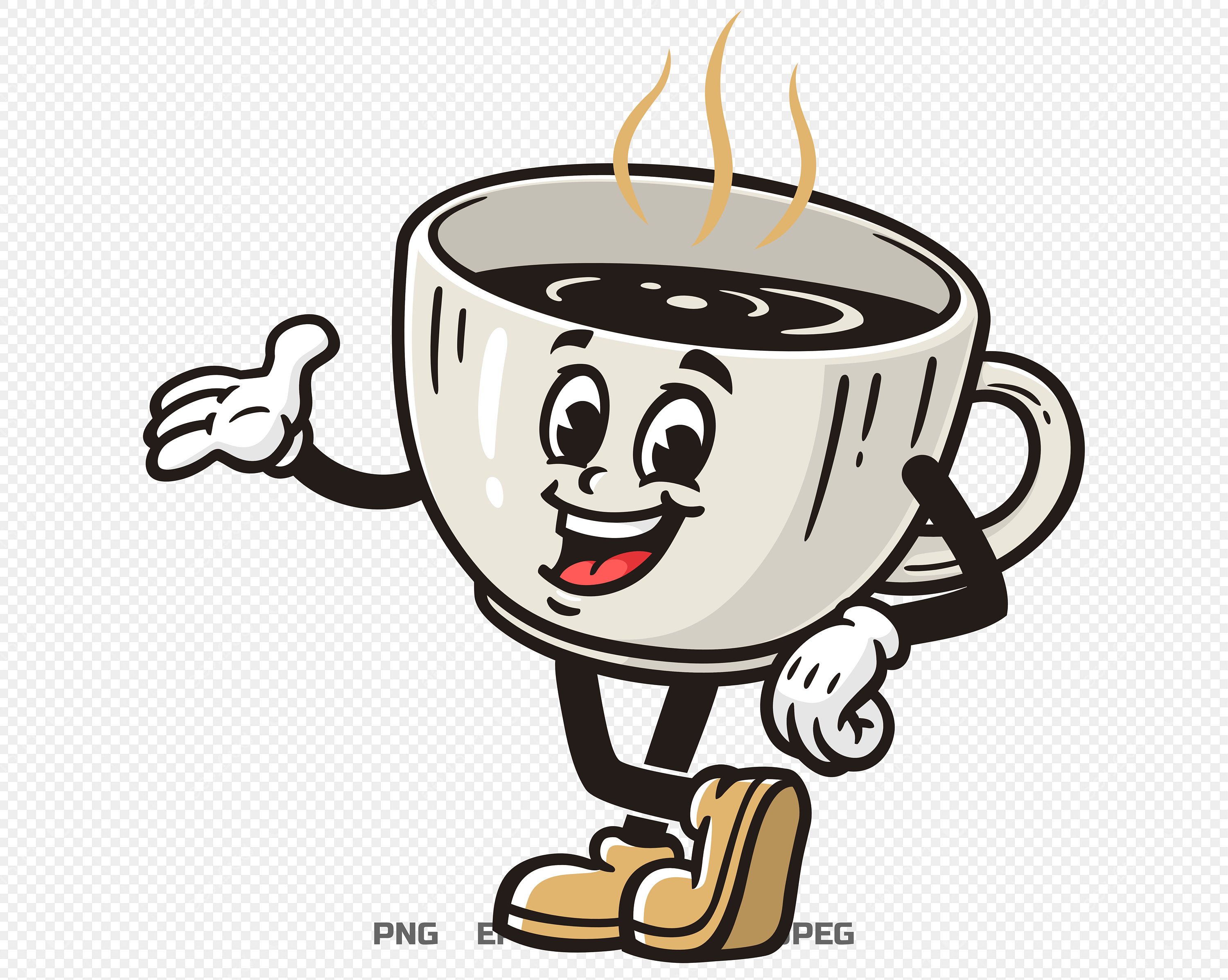 コーヒーカップの漫画のマスコットのイラストデザインキャラクター