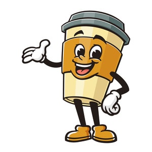 Koffiekopje mascotte illustratie ontwerp stripfiguur