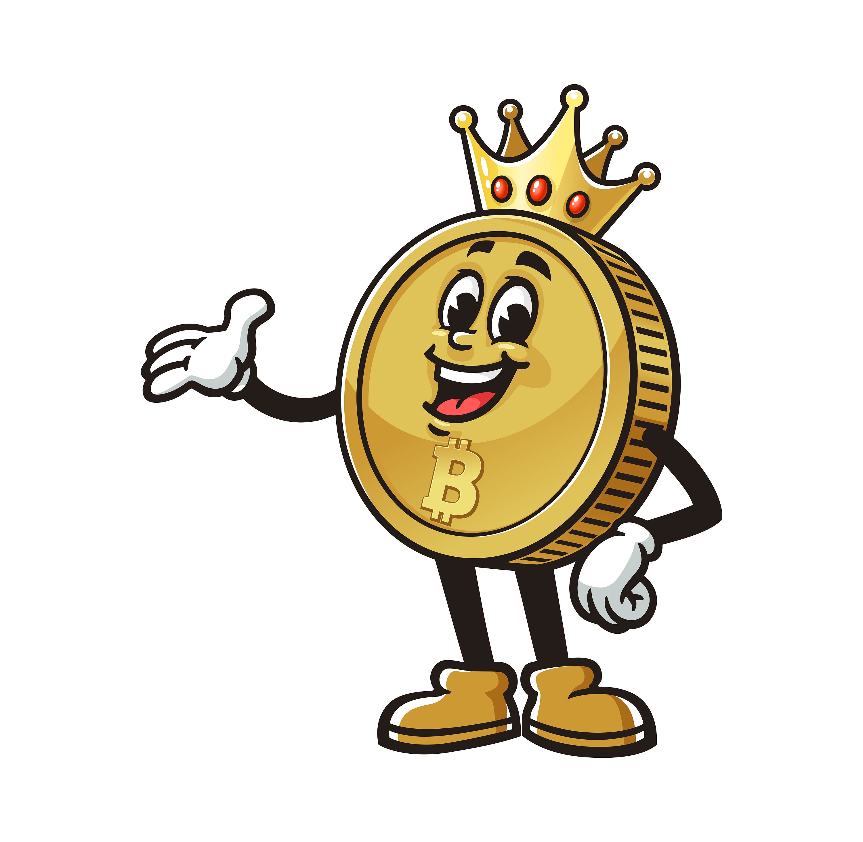ビットコインキング、暗号通貨の漫画マスコットイラストキャラクターベクタークリップアート手描きロゴデザイン - Etsy 日本