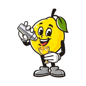 Lemon as a bartender, Lemon cartoon mascot illustration character vector Clip-art Hand-drawn logo Design