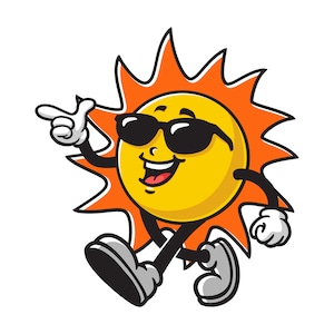Sun with sunglasses cartoon mascot illustration character vector clip art hand drawn