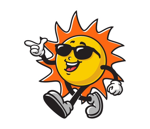 Sole con occhiali da sole cartoon mascotte illustrazione personaggio clip art disegnato a mano Etsy Italia