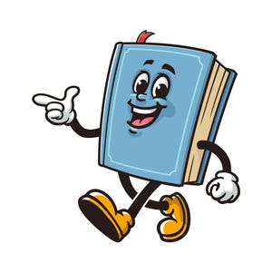 Walking Book Cartoon Mascot Illustration Character Vector Clip-art Hand-drawn Logo Design
