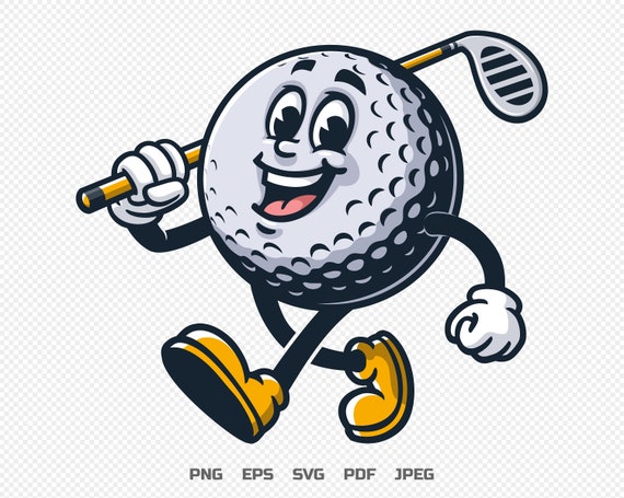 ゴーストゴルフギャング GOLF LIKE A CARTOON TEE ホワイト Walking Golf Ball Holding a Stick, Cartoon Mascot