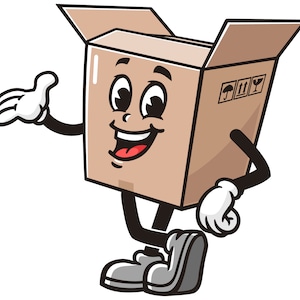 Vector de caracteres de diseño de ilustración de mascota de dibujos animados de caja de cartón