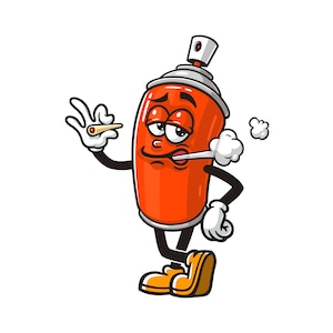Smoking Spray Can, Spray Paint Can, Aerosol, Cartoon Mascot Illustration Character Vector Clip-art Hand-drawn Logo Design