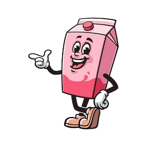 Milk box Cartoon Mascot Illustration Character Vector Clip-art Hand-drawn Logo Design