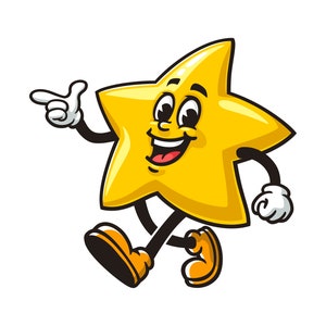walking Star cartoon mascot illustration character vector clip-art hand-drawn logo design
