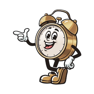 Wekker cartoon mascotte illustratie karakter vector clipart handgetekende logo-ontwerp