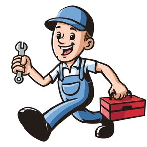 Handyman run cartoon mascot illustration design character vector