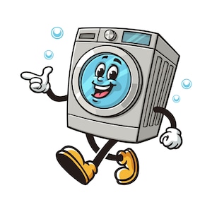 Walking Washing Machine Cartoon Mascot Illustration Character Vector Clip-art Hand-drawn Logo Design