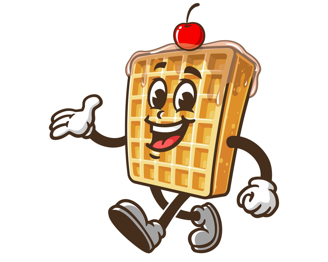 Walking Waffle Cartoon Mascot Illustration Design Character Vector Etsy