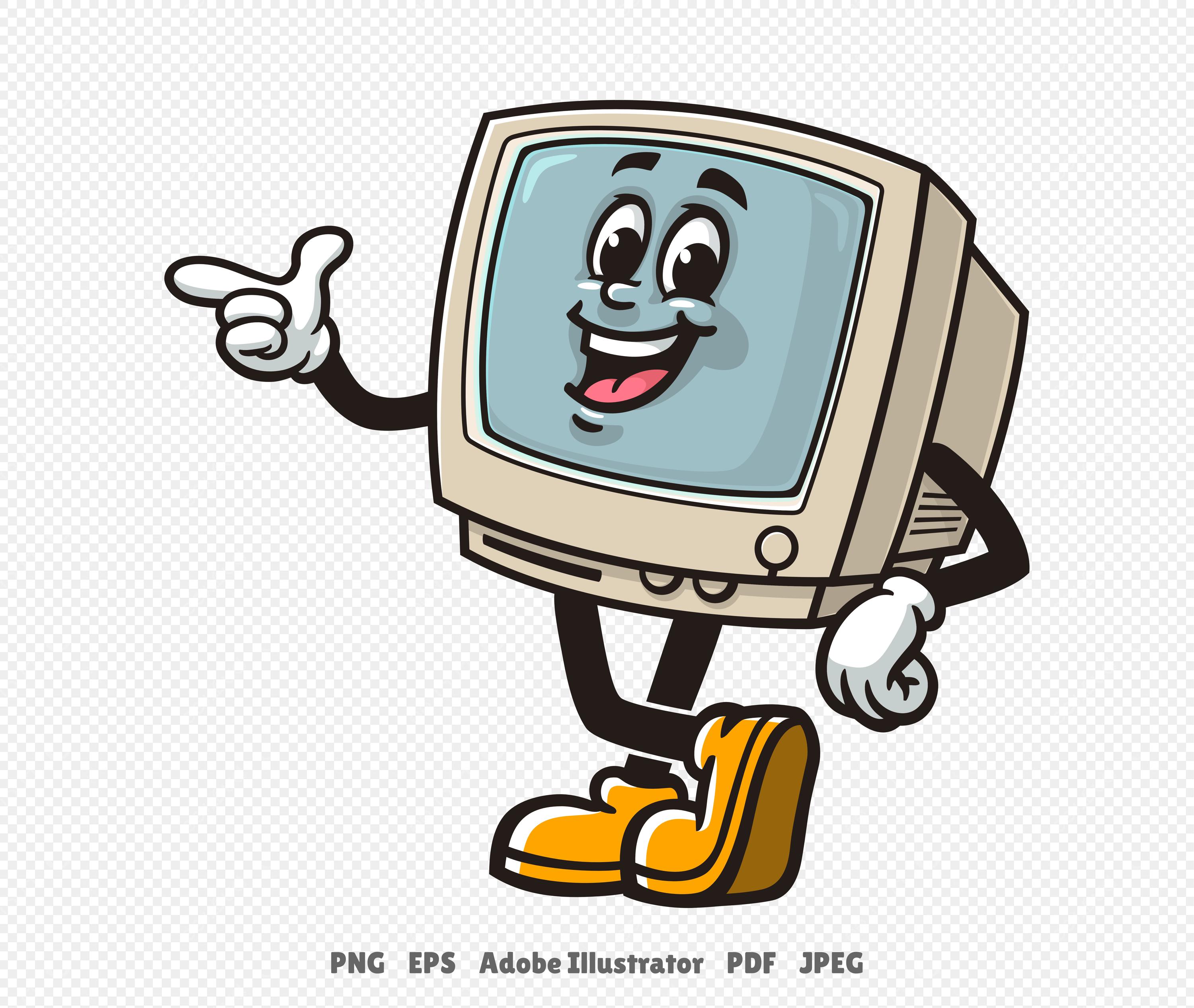 Retro Computer Cartoon Mascot Illustration Character Vector Clip-art ...