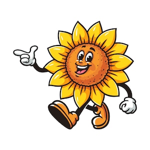 Walking Sunflower Cartoon Mascot Illustration Character Vector Clip-art Hand-drawn Logo Design