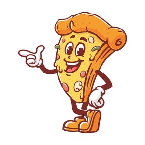 Pizza cartoon mascotte vector illustratie ontwerp karakter illustraties hand getrokken