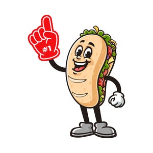 Sub Sandwich with foam finger, Sub Sandwich cartoon mascot illustration character vector clip-art hand-drawn logo design