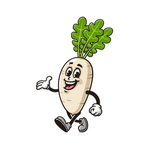 Walking White Radish Cartoon Mascot Illustration Character Vector Clip-art Hand-drawn Logo Design