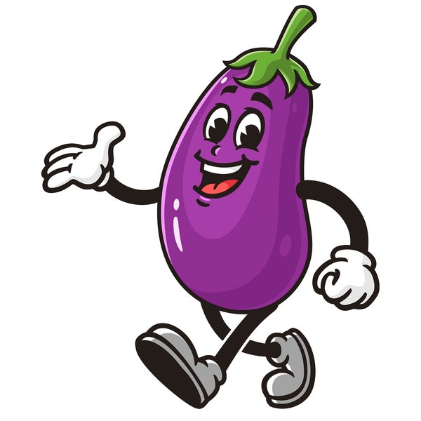 Marcher Aubergine dessin animé mascotte illustration design personnage vecteur