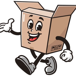 Vector de caracteres de diseño de ilustración de mascota de dibujos animados de caja de cartón caminando