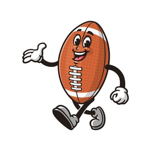 Wandelen American Football bal cartoon mascotte illustratie karakter vector Clip art Handgetekende logo ontwerp
