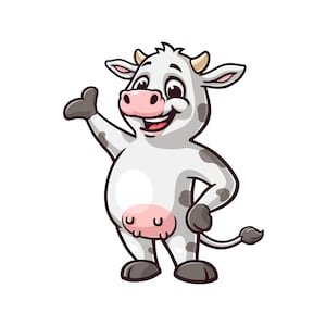 Cow cartoon mascot illustration character vector logo clip art Milk hand drawn design