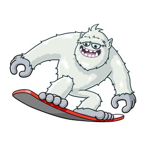 Yeti is snowboarding character mascot design