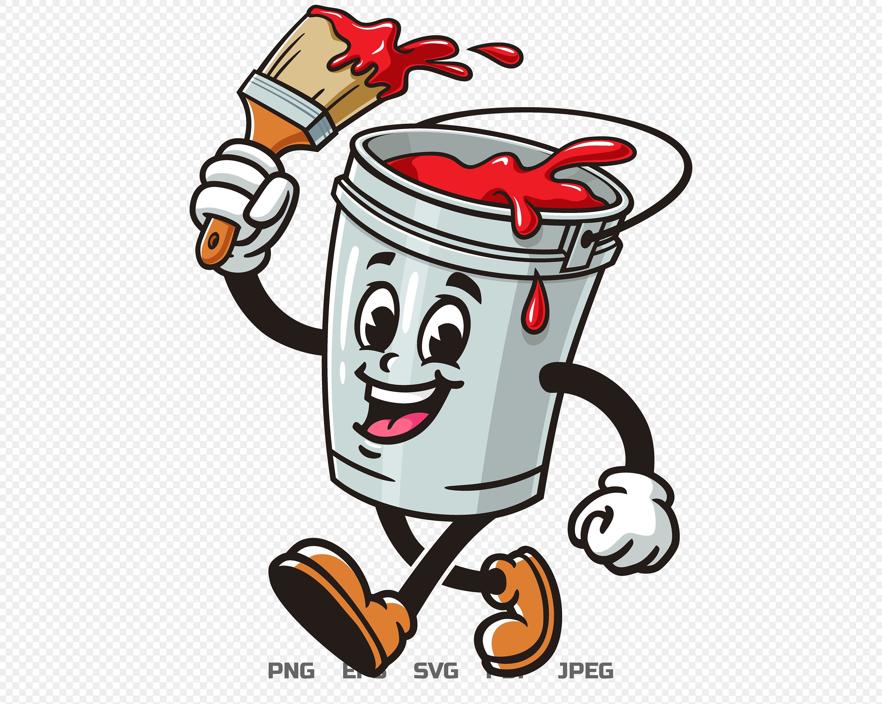 Walking Paint Bucket Red Cartoon Mascot Illustration Design Character