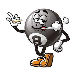 Smoking Billiard Ball, cartoon mascot illustration character vector clip-art hand-drawn logo Design