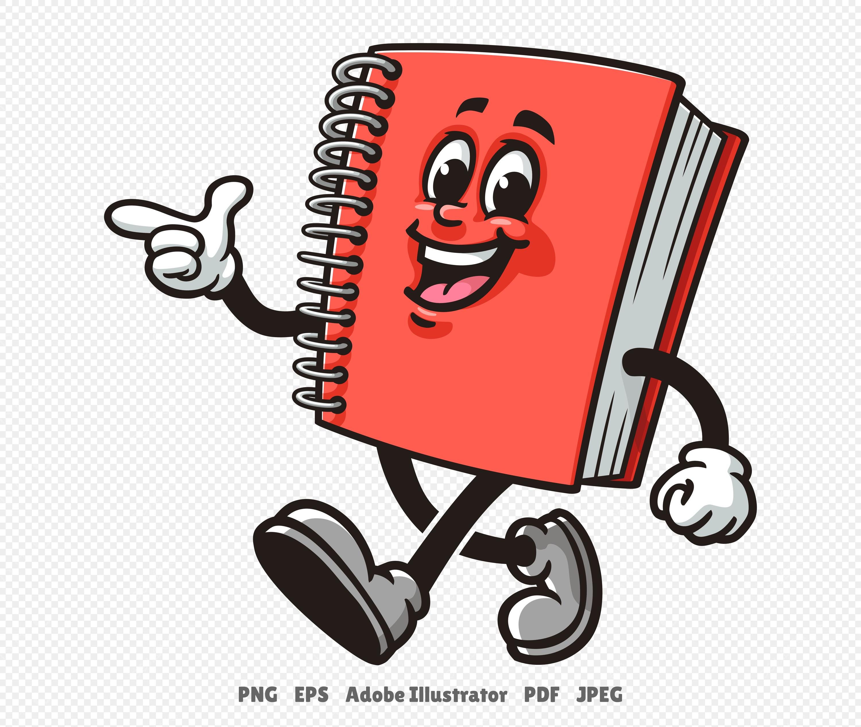 Walking Notebook Cartoon Mascot Illustration Character Vector Clip