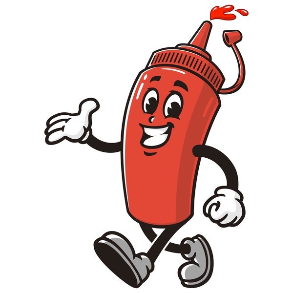 Walking Sauce Ketchup Mayonnaise cartoon mascot illustration design character vector