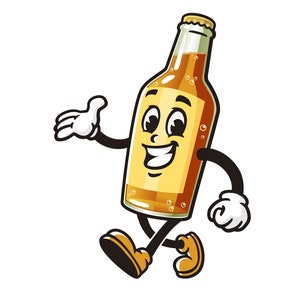 Wandelen bierfles wijn cartoon mascotte illustratie ontwerp karakter