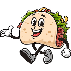 Walking Taco cartoon mascot illustration design character vector