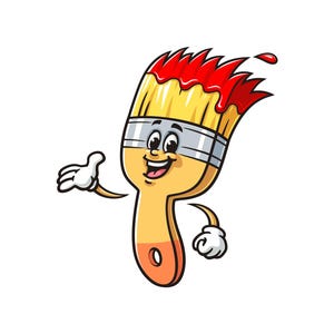 Borstel met rode verf, penseel Cartoon mascotte illustratie karakter Vector clipart handgetekende logo-ontwerp