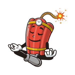 TNT Dynamite is meditating, TNT Dynamite Bomb cartoon mascot illustration character vector clip-art hand-drawn logo design