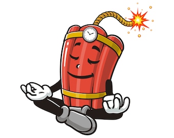 TNT Dynamite is meditating, TNT Dynamite Bomb cartoon mascot illustration character vector clip-art hand-drawn logo design