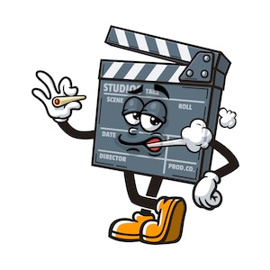 Rauchen Clapperboard, Film, Leiter Cartoon Maskottchen Illustration Charakter Vektor Clip-Art Hand gezeichnet Logo Design
