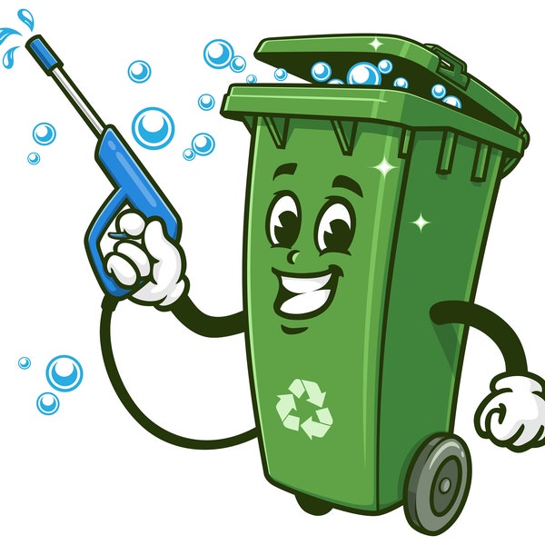 Trash bin Garbage bin Cleaner service cartoon mascot illustration design character vector