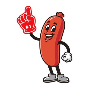 Sausage with Foam finger, Cartoon Mascot Illustration Character Vector Clip-art Hand-drawn Logo Design