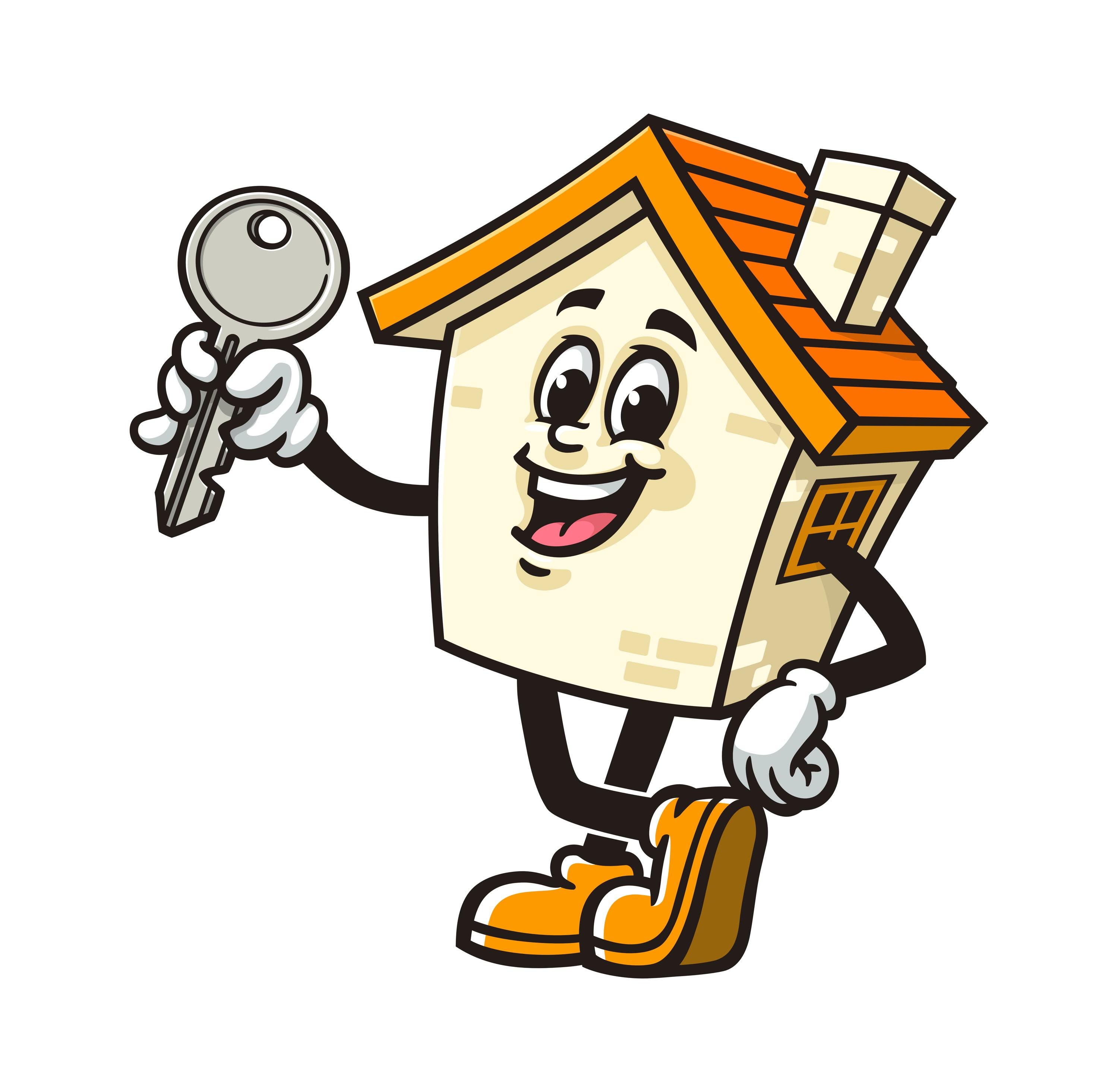 House is Holding the Key, House Cartoon Mascot Illustration Character ...