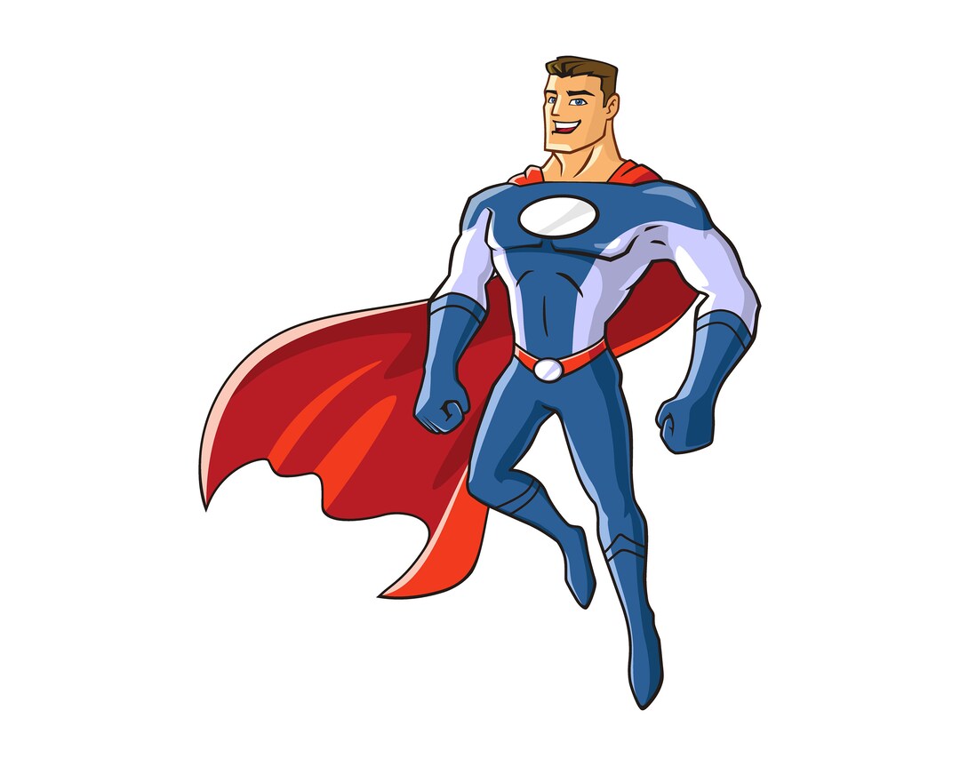 Ilustración de mascota vectorial del diseño de personajes azules de  superhéroe volador - Etsy México, image size:1080x862