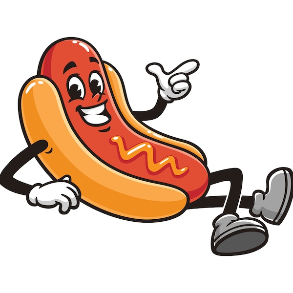 Hot dog Sausage relaxed cartoon mascot illustration design character clip art vector