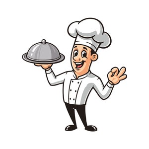 Chef cartoon mascot illustration character vector logo clip art hand drawn design
