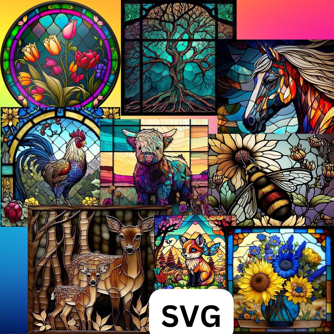 Stained Glass SVG Bundle 9 Vibrant SVG Stained Glass Designs - Etsy