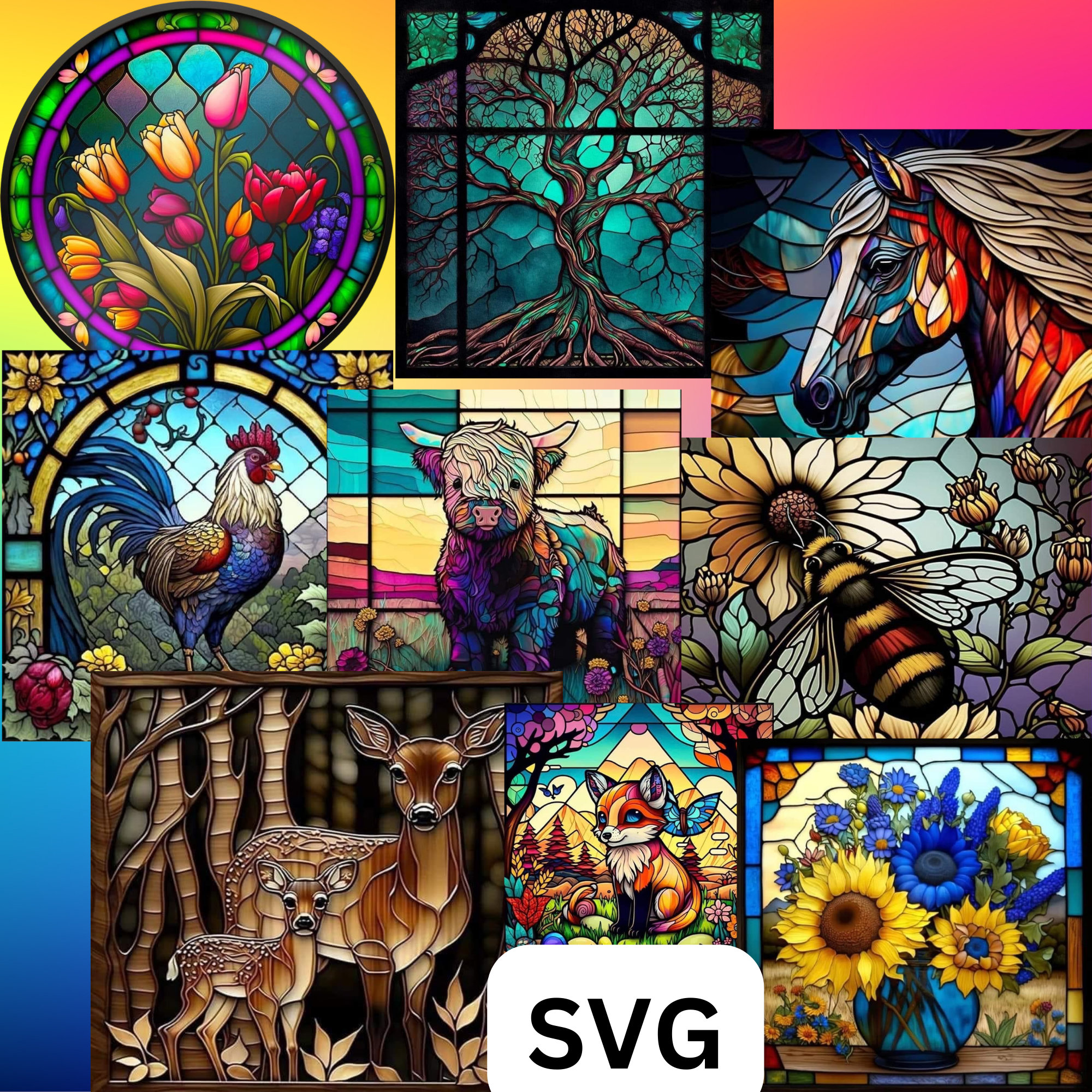 Stained Glass SVG Bundle 9 Vibrant SVG Stained Glass Designs - Etsy UK